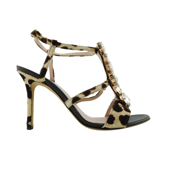 KATE SPADE Leopard Print Calf Hair Crystal Vamp Caged Sling Heel Sandals 8 - Picture 3 of 7